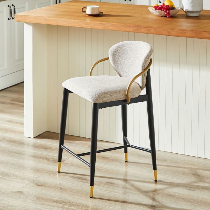 Tabouret de bar - SOGEU - Chenille - Lot de 2 - Hauteur réglable - Structure métal noir et or - Dossier & repose-pieds