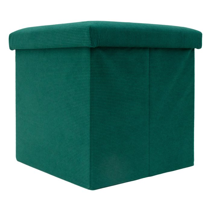 Pouf coffre de rangement pliable 38 x 38 x 38 cm vert - tabouret cube en tissu aspect velours côtelé repose-pieds avec couvercle