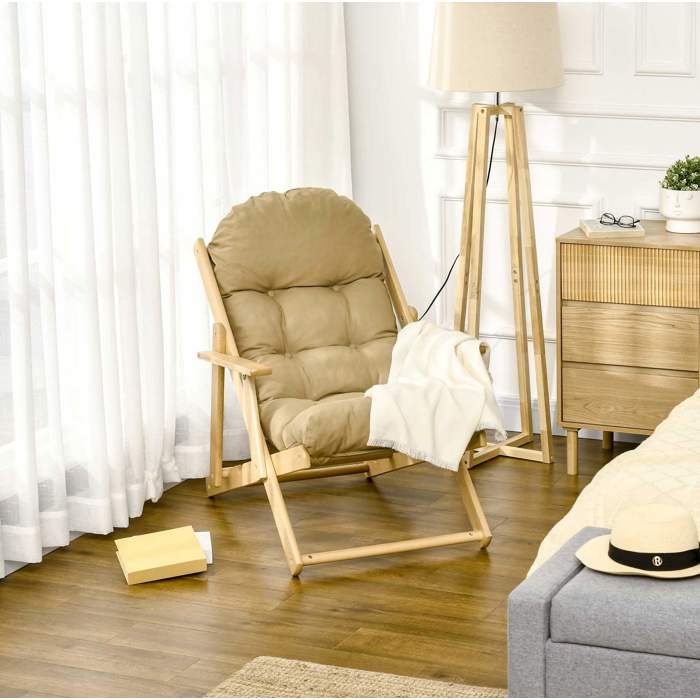 Fauteuil relax pliant 1 place avec dossier réglable 3 positions - MEUNIQ - accoudoirs mousse bois de hêtre marron