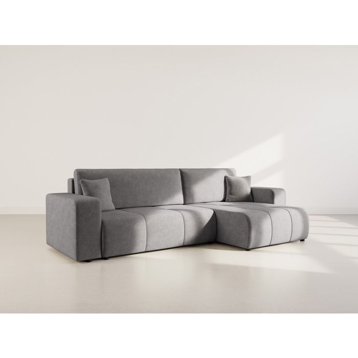 Nicole - Canapé dangle réversible 5 places convertible avec coffre en tissu - Gris Nicole - Canapé dangle réversible 5 places convertible avec coffre en tissu - Gris