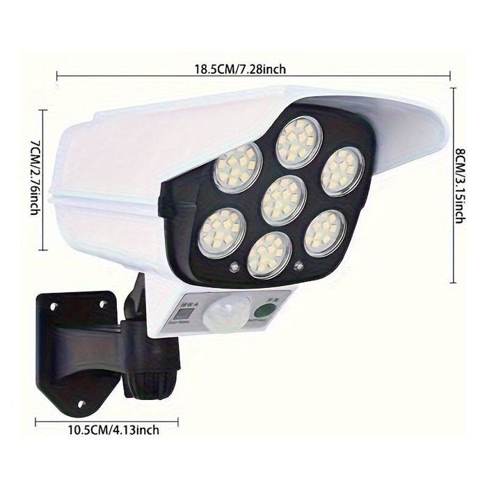 Lampe solaire murale 77 LED - Détecteur de mouvement Design caméra simulée - Sécurité extérieure Lampe solaire murale 77 LED - Détecteur de mouvement Design caméra simulée - Sécurité extérieure