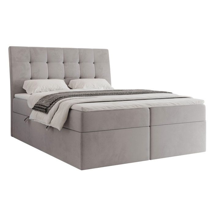 Lit Coffre OCTAVIO - 200x200 cm - avec matelas et surmatelas - Velours doux - Gris
