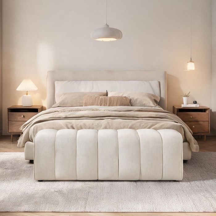 Chevet - Crème Tissu Aspect Lin (100 Nightstand combining 43.3 x 15.8 x 17.3 in 110x40x44 cm and pour chambre moderne