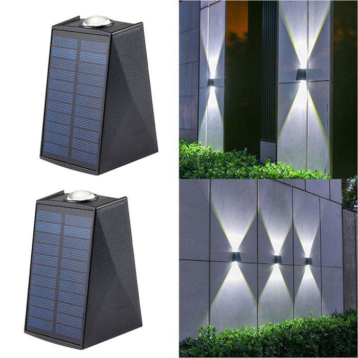 Applique Murale Exterieur Solaire 2pcs Lampe Extérieure avec Blanc Froid IP65 Étanche Applique Solaire pour Jardin Portail Clôture