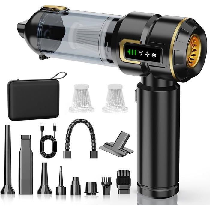 Aspirateur à Main 27000Pa Aspirateur Voiture Puissant avec Affichage LED Aspirateur Rechargeable Moteur sans Balai 3 Vitesses