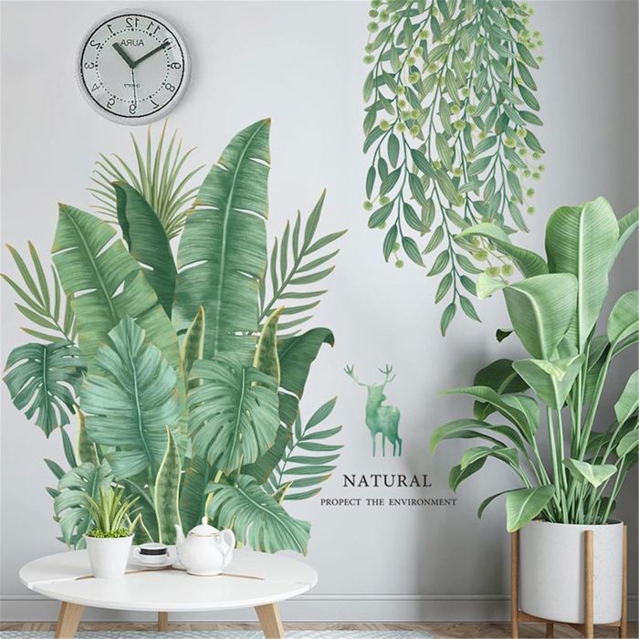 Autocollants muraux amovibles étanches – feuilles tropicales vibrantes pour salon & chambre
