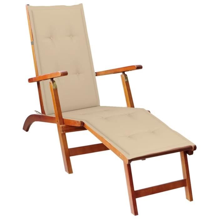 Chaise De Jardin En Bois D'acacia Avec Repose-pieds Et Coussins - Confort Et Style Pour Terrasse Et Balcon
