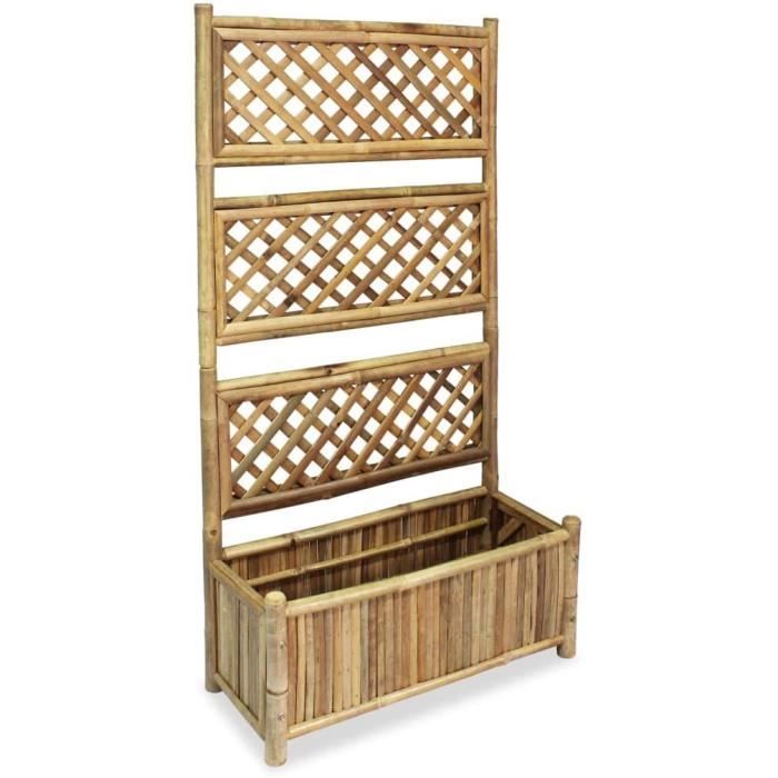 Lit Surélevé avec Treillis Bambou 70 cm - Pot à Fleurs Jardinière Jardin