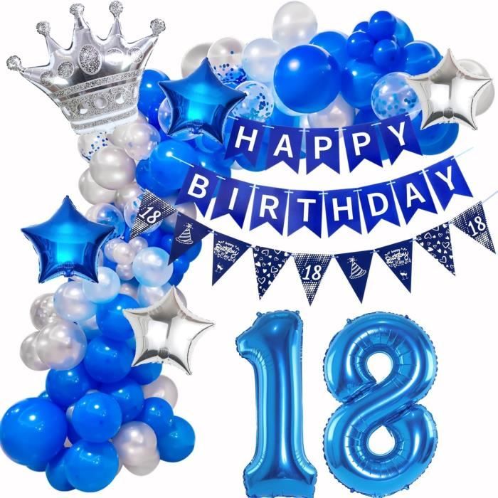 Decoration Anniversaire 18 Ans Garçon, 18 Guirlande Ballons Bleu Argent,Ballon 18 Ans