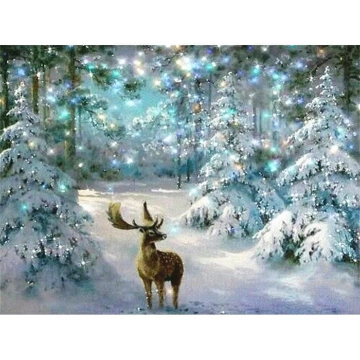 Peinture Diamant 5D DIY Cerf – Kit Complet 25x30 Cm – Strass Ronde Brillants – Idéal Décoration Murale Salon Chambre