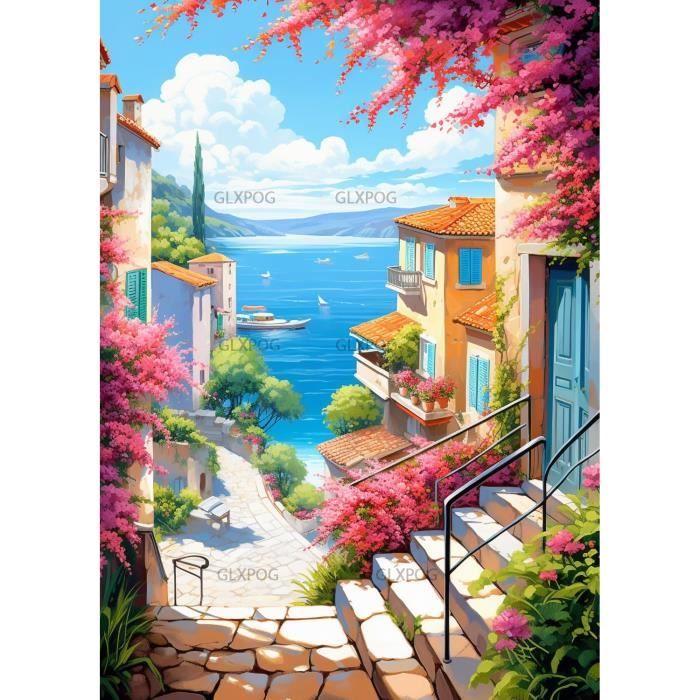 Lot De 4 Diamond Painting Paysages 30X40Cm Broderie Diamant Cottage Fleurs Peinture Par Numéros