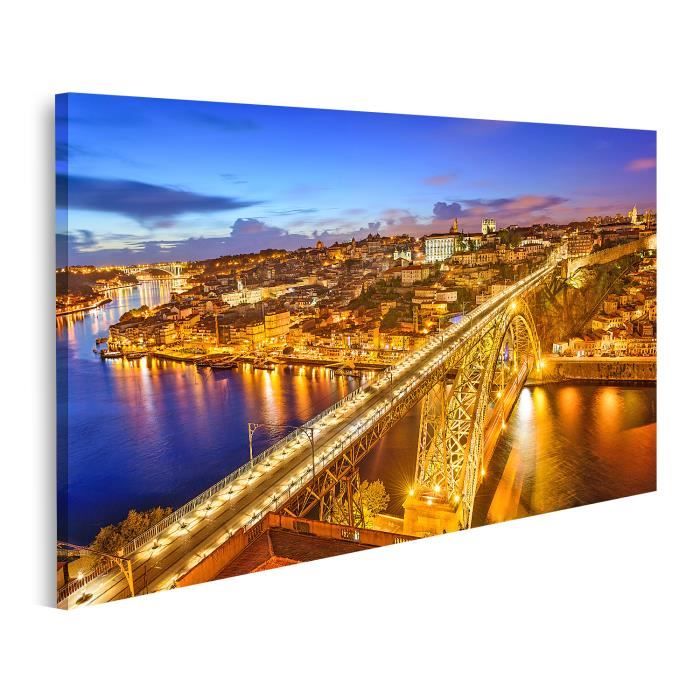 Tableau Sur Toile Porto Portugal – Pont Dom Luis I – Format 130x80 Cm 3 Panneaux – Style Urbain Moderne