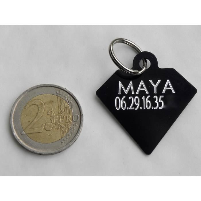1 MÉDAILLE gravée pour chien DIAMANT NOIR personnalisation