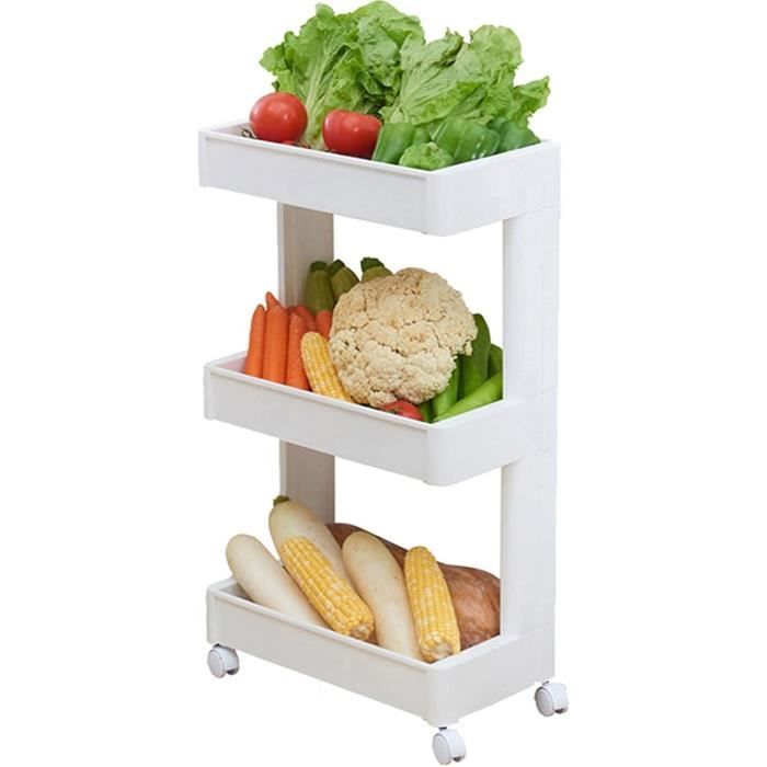Chariot de rangement 3 étages, Rayon roulant pour cuisine étroite, salle de bain, buanderie, bureau, avec poignée, 48 x 15 x 80 cm, Blanc | Leroy Merlin