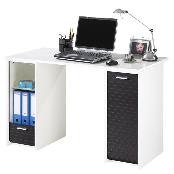 SIMMOB Bureau 2 Caissons Rideaux Imprimés-Coloris-Noir Bois 