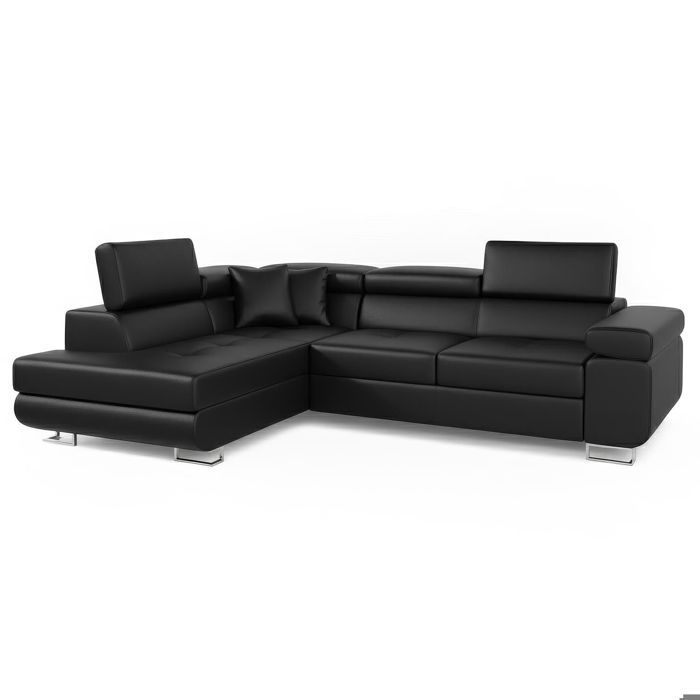 Canapé dangle convertible Antoni - MENZZO - Simili Noir - 6 places - Têtières relevables Canapé dangle convertible Antoni - MENZZO - Simili Noir - 6 places - Têtières relevables