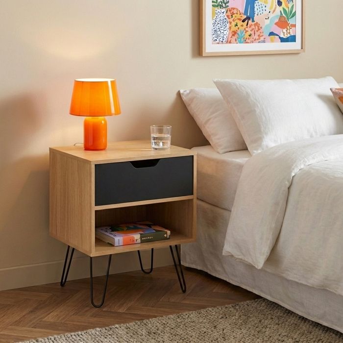 Lot de 2 tables de chevet DUO noir et effet chêne 1 tiroir 40cm - Bois
