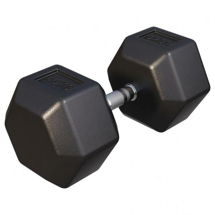 Haltère Hexagonale 40 Kg - Revêtement Caoutchouc, Poignée Chromée Antidérapante, Vendue à L'unité