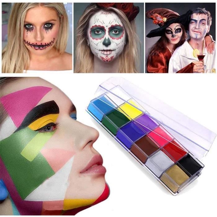 Peinture visage et corps Maquillage à base d'eau Peinture Pigment Sûr Non  toxique Hypoallergénique Facepaint Facile à nettoyer Pour les enfants  Adultes Halloween Cosplay Coût