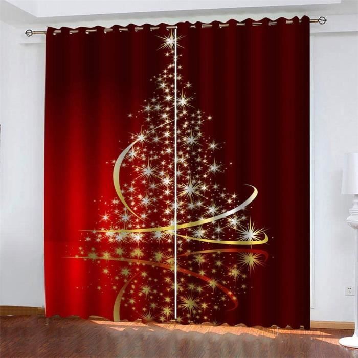 2 Pièce Rideau Occultant Rideaux Sapin de Noël avec des lumières