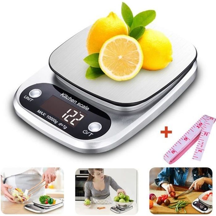 Balance de Cuisine Numérique 10kg/1g en Acier Inoxydable avec Écran LCD Rétroéclairé et Fonction Tare - YOUNGKEE