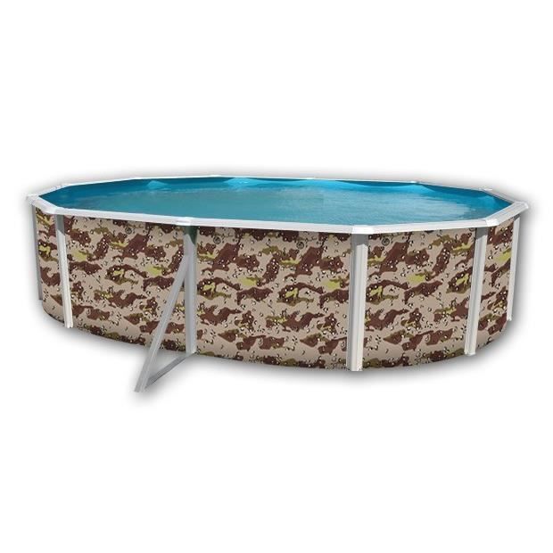 TOI CAMOUFLAGE Piscine hors sol en acier ovale 550 x 366 x 120 (Kit complet piscine Filtre Skimmer et &eacute;chelle) 