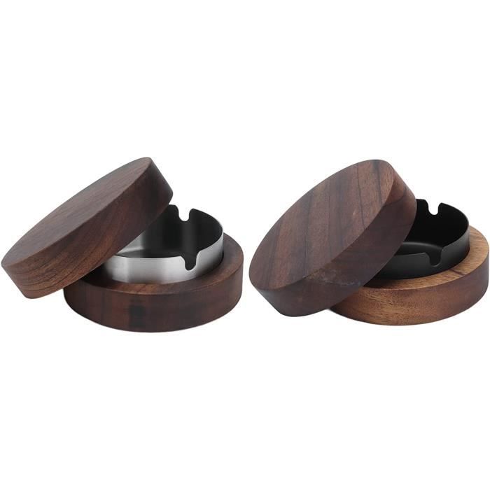 Cendrier,Cendrier Rond En Bois Avec Couvercle,forme Hexagonale,acier Inoxydable,bois Massif