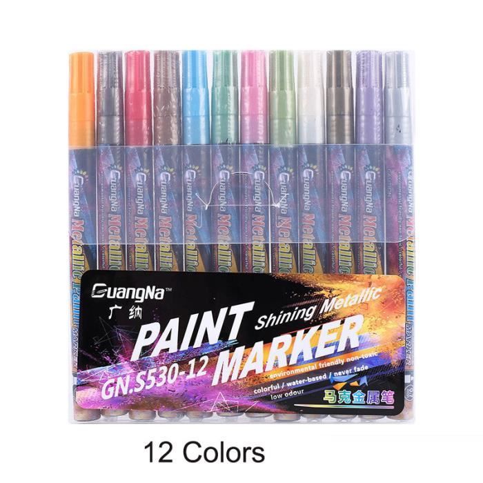GC QUILL Marqueurs Métalliques 12 Couleurs Double Pointe - Feutres Pour Céramique, Toile, Pierres, Scrapbooking Et DIY GC-MLP12