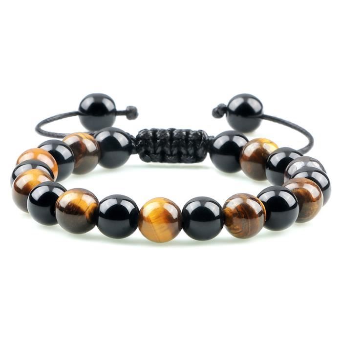 Bracelet œil De Tigre Et Obsidienne – Pierres Fines 4 Mm – Style Bohème – Neuf