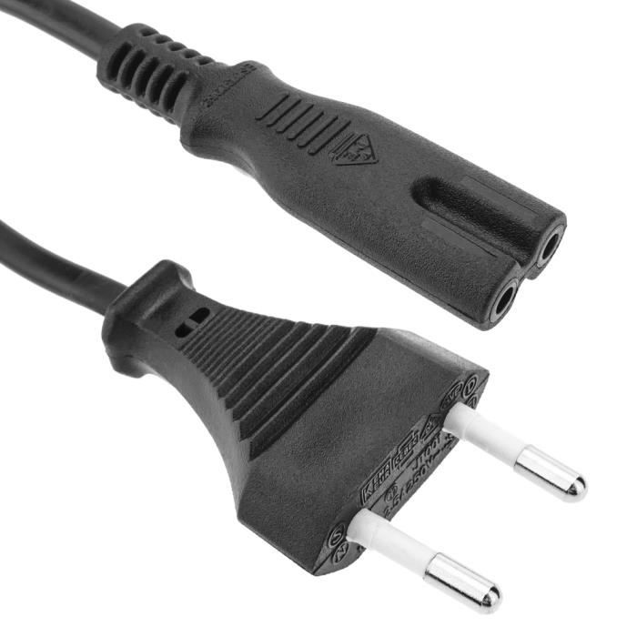 Câble d'alimentation électrique IEC-60320 1.8m. Fiche C7 femelle à