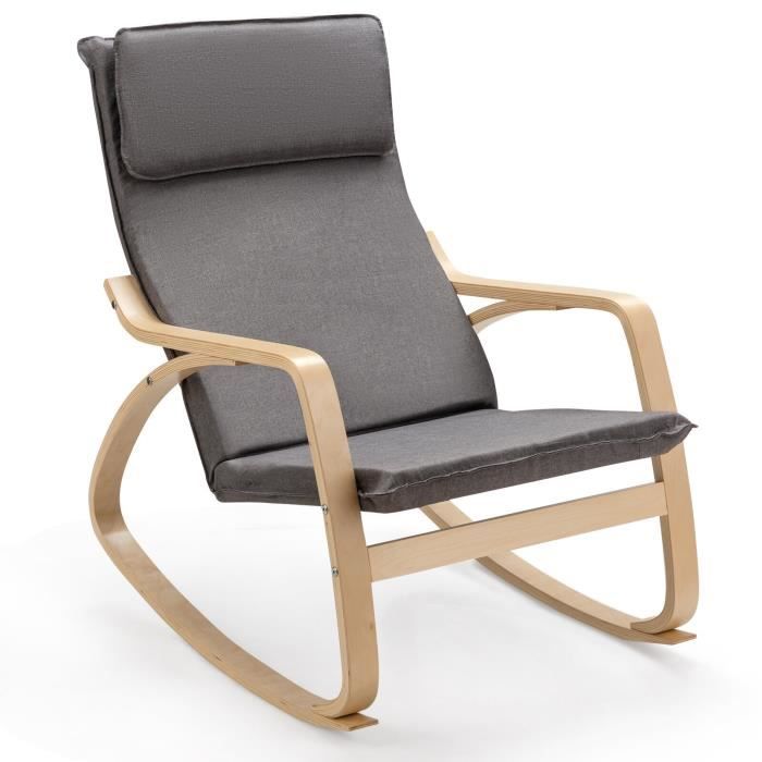 fauteuil à bascule ergonomique en bois courbé costway - gris - 66 x 84 x 92 cm - charge max. 150kg