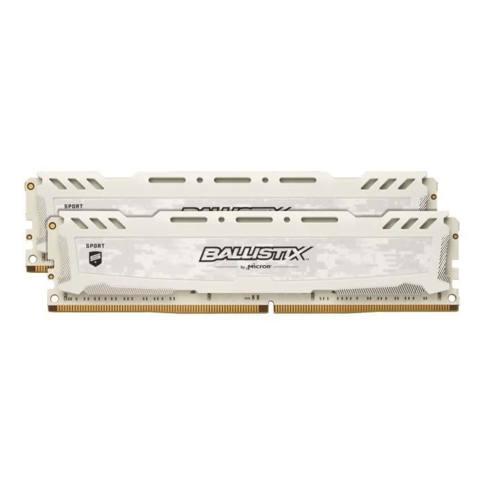 Memoire PC BALLISTIX - Mémoire PC RAM - SPORT LT BLANC DDR4 - 16 Go - 3000MHz - CAS 15 (BLS16G4D30AESC) pas cher Memoire PC BALLISTIX - Mémoire PC RAM - SPORT LT BLANC DDR4 - 16 Go - 3000MHz - CAS 15 (BLS16G4D30AESC) pas cher