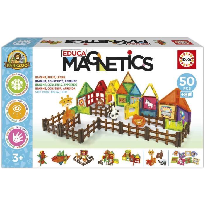 Magnetics Parc Zoo - Jeu de construction - EDUCA - 50 pièces magnétiques 4 animaux 8 cartes - Dès 3 ans