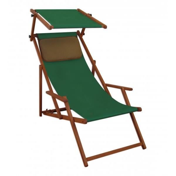 chaise longue - erst-holz - 10-304skd - pliant - pare-soleil - oreiller - vert