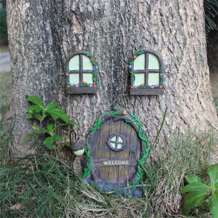 Fée Gnome Miniature Avec Porte Et Fenêtres Luminescentes - Décoration Jardin Résine Qui Brille Dans Le Noir