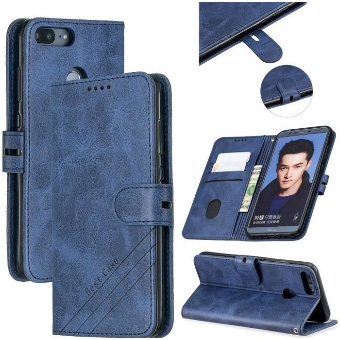 Haute Qualite Housse Honor 9 Lite 5.65 Housse Telephone Protection PU Cuir Antichoc Pochette Etui Honor 9 Lite Bleu