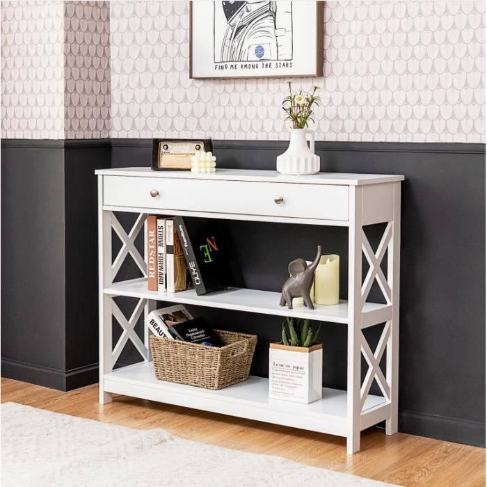 giantex console meuble entrée avec tiroir+3 étages,table d’appoint,table d’entrée/salon/chambre,100x30x80cm,style scandinave,blanc
