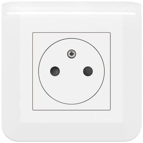 LEGRAND Prise de courant Surface Mosaic avec plaque et fixation à griffes - Blanc