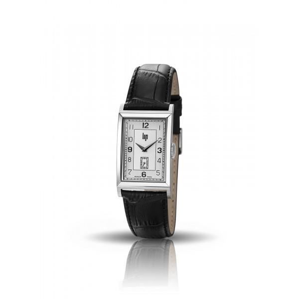 Montre - LIP - Churchill T24 - Rectangulaire - Cadran argenté - Bracelet cuir noir
