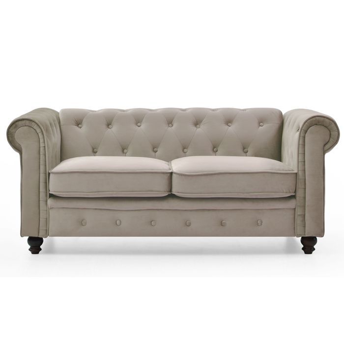Canapé 2 places Chesterfield en velours taupe - MENZZO - fixe - accoudoirs - style classique Canapé 2 places Chesterfield en velours taupe - MENZZO - fixe - accoudoirs - style classique