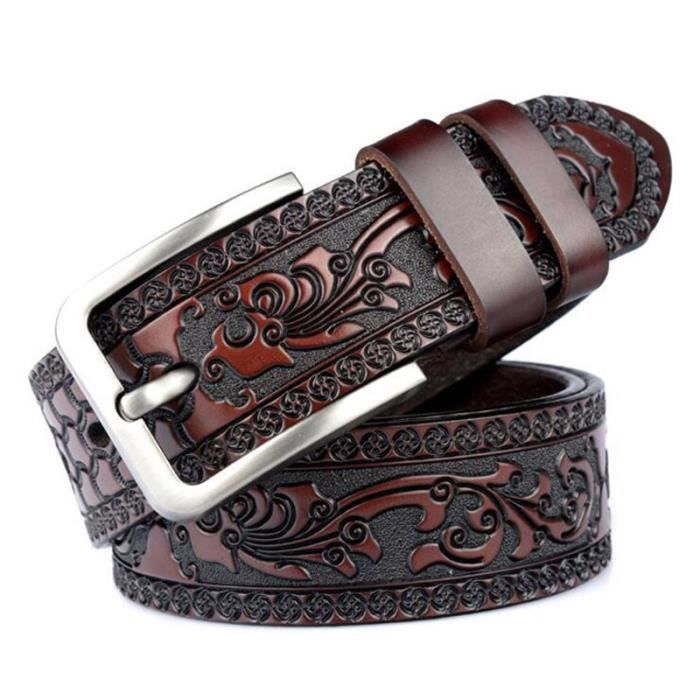 Ceinture Pour Femme En Cuir Véritable – Boucle Bracelet Rétro Sculptée – Motif Floral – Taille Réglable 105-115 Cm – Neuve Avec étiquettes