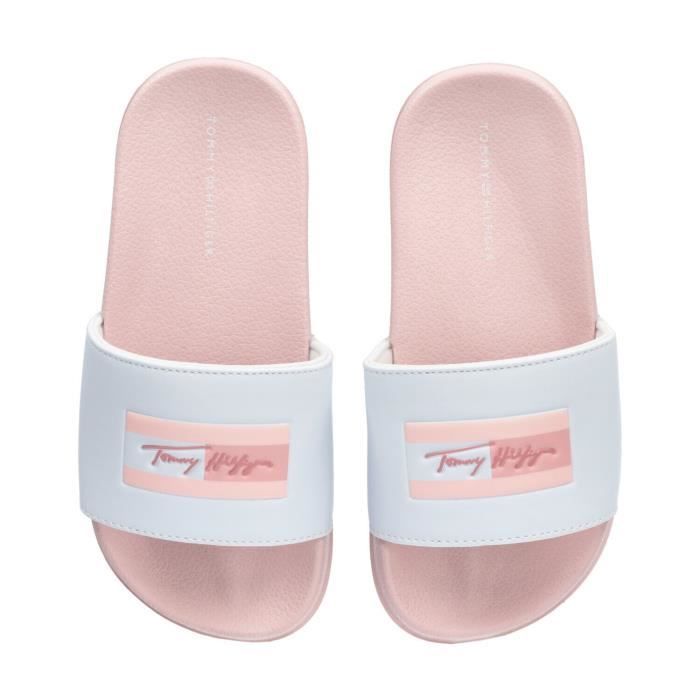 Claquettes avec drapeau imprime fille Tommy Hilfiger bianco rosa Bianco rosa Cdiscount Chaussures