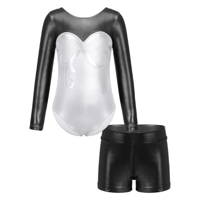 Justaucorps Gymnastique Fille Strass Manches Longues - 85% Polyester 15% élasthanne, Pour Danse, Patinage, Compétition