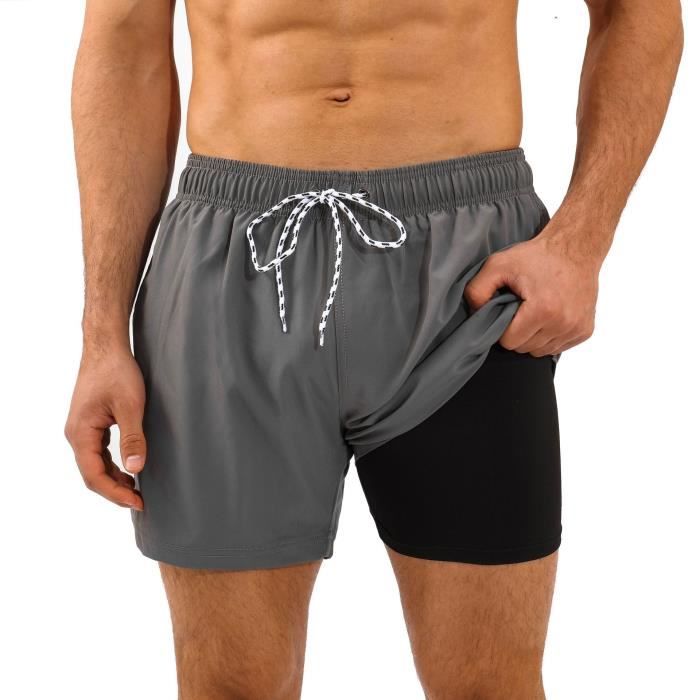 Short De Bain Homme Avec Doublure - Lycra, Séchage Rapide, Taille élastique - Pour Sport, Plage, Piscine