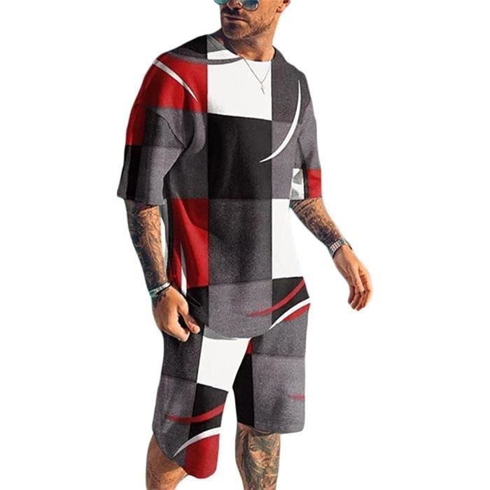 Jogging Surv tement Homme 2 pi ces t Manches Courtes Imprim e