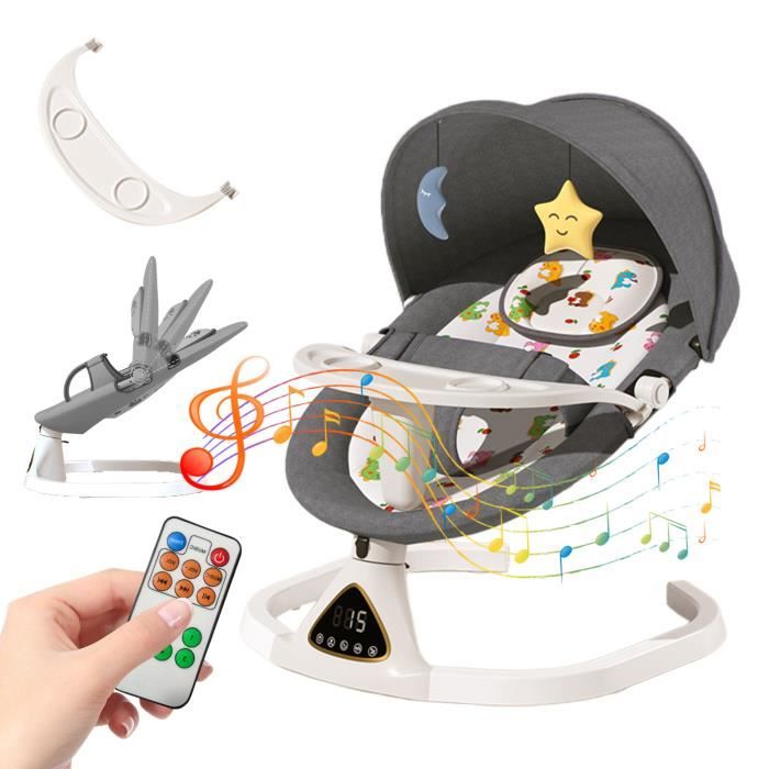 Transat électrique pour bébé avec 5 vitesses de bascule musique Bluetooth avec télécommande transat portable pour nouveau-né