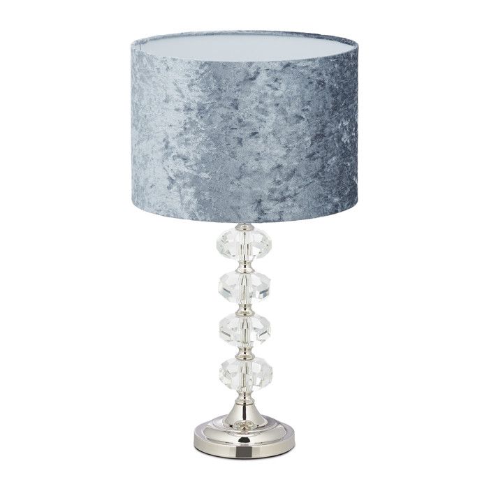 Relaxdays Lampe de table abat-jour en velours pied cristal douille E14 salon et chambre H x L : 48 x 26 cm gris