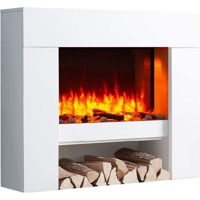RICHEN cheminée électrique de sol Naran | Avec effet de flammes 3D| Chauffage 2000W| Avec télécommande & thermostat| Blanc