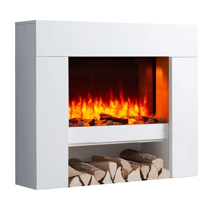 Cheminée Électrique RICHEN Elis - Flammes 3D Réalistes Chauffage 2000W Blanc