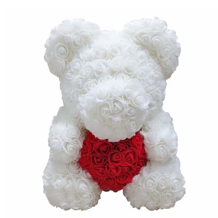 Soulitem Ours Rose,40 cm de Mousse Rose de Coeur damour de Fleur de Simulation dours de Rose pour la Noce 